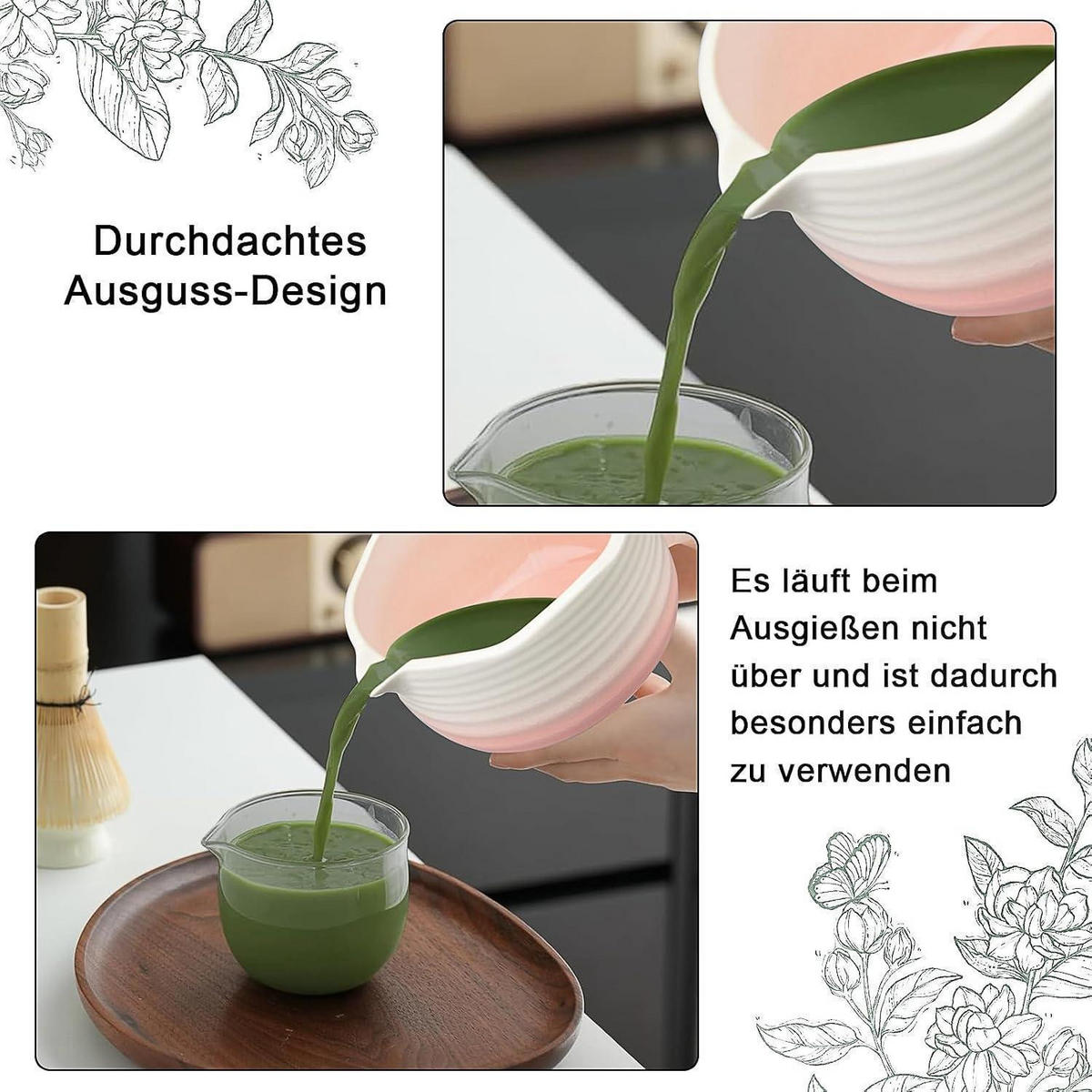 MATCHA Set 8-teilig mit Schale und Bambusbesen - Pink, Keramik (20.3/1/29.5cm)