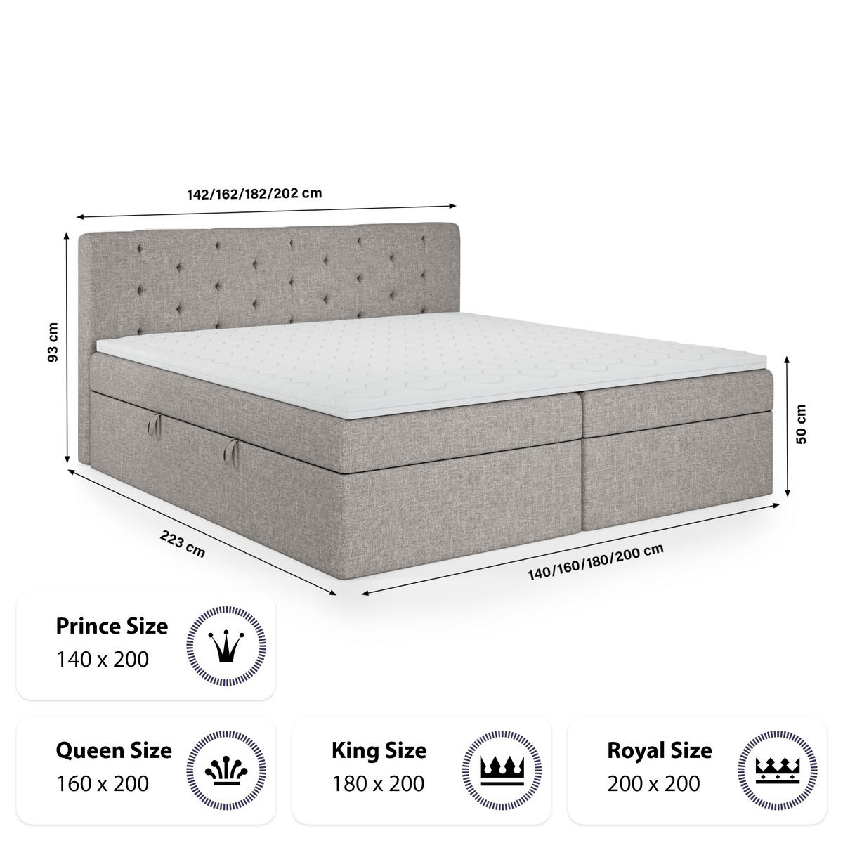 BOXBETT Doppelbett Pekin Hellgrau 140x200 cm - Hellgrau, Textil (140/200cm) - Fedve