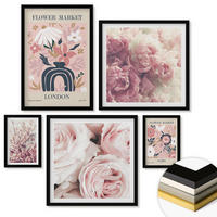 WANDBILDER 5er-Set - 50x50 cm & 20x30 cm & 40x60 cm Schwarzer Rahmen - Blumenmuster aus europäischen Städten - Schwarz, Kunststoff (40/60cm) - ArtPrintCave