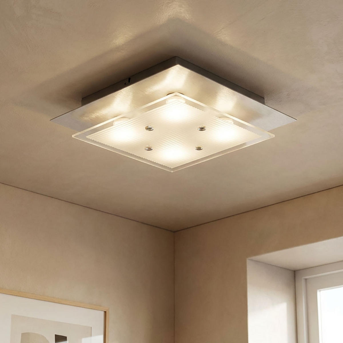 LED DECKENLEUCHTE Aluminium Silber gebürstet - Silberfarben, Glas (27/27/8cm) - Esto