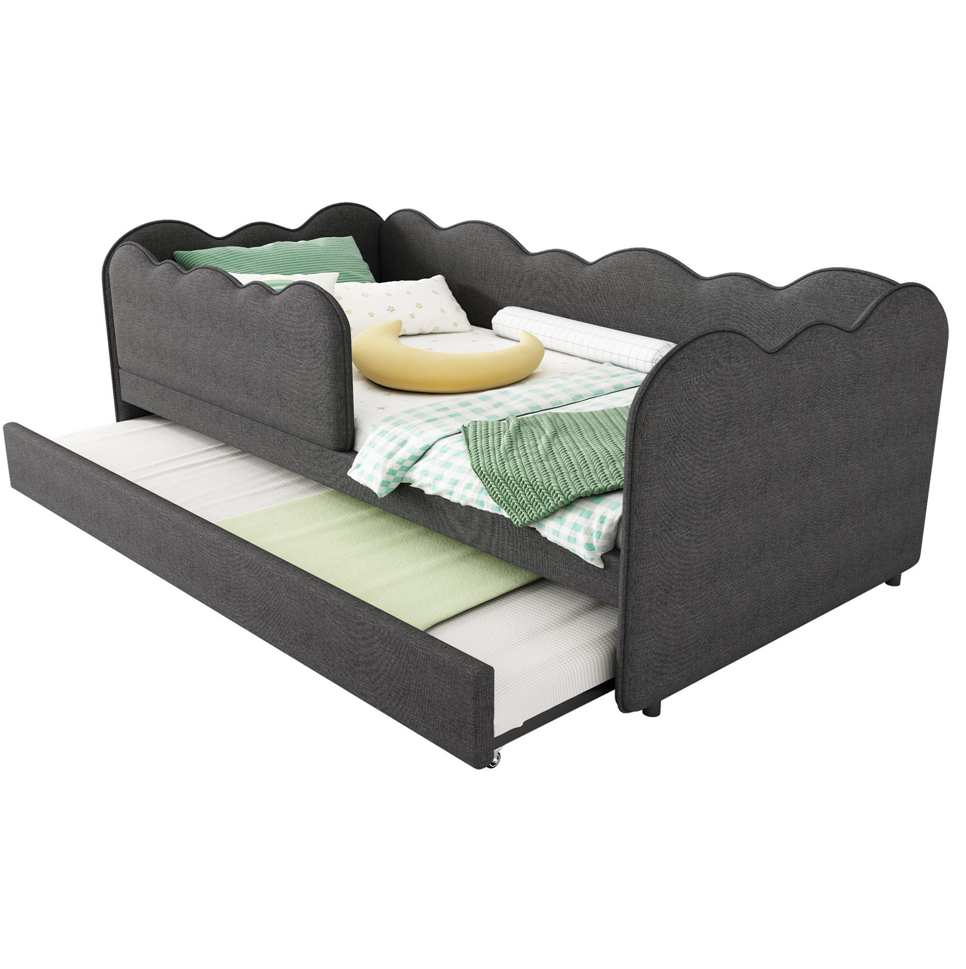 TAGESBETT mit Ausziehbett 90x190 cm Leinen Grau - Grau, Holzwerkstoff (90/190cm) - Beauniv