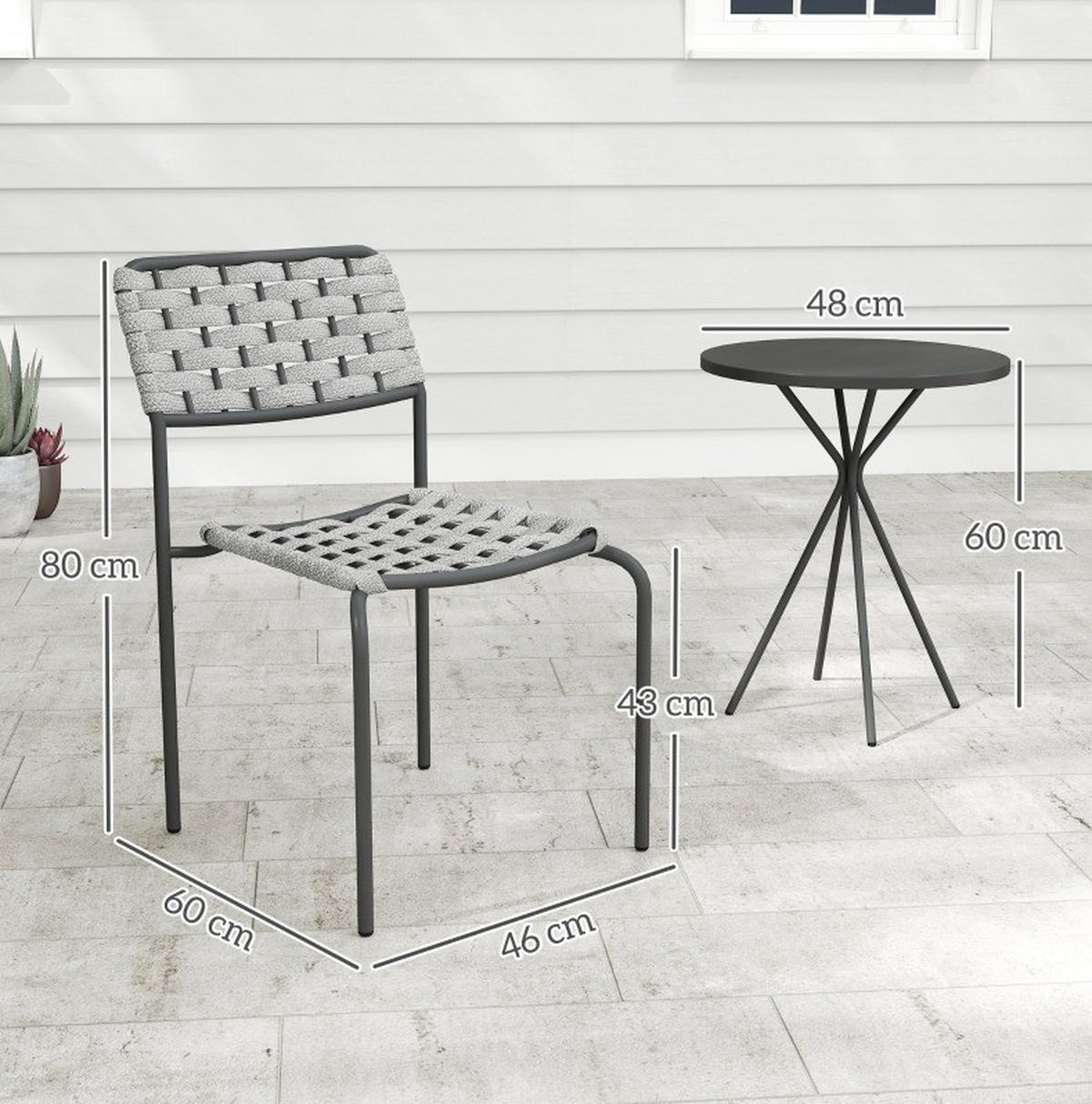 BALKONSET 3-teilig,48×48×60cm,Stapelbare Stühle mit Rattan Tisch - Grau, Metall - Modfu
