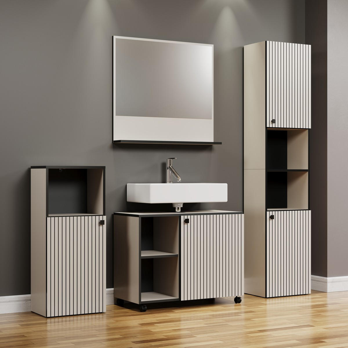 WANDSPIEGEL PureBliss Hellgrau - Hellgrau, Holzwerkstoff (80/74/14cm) - Trendteam