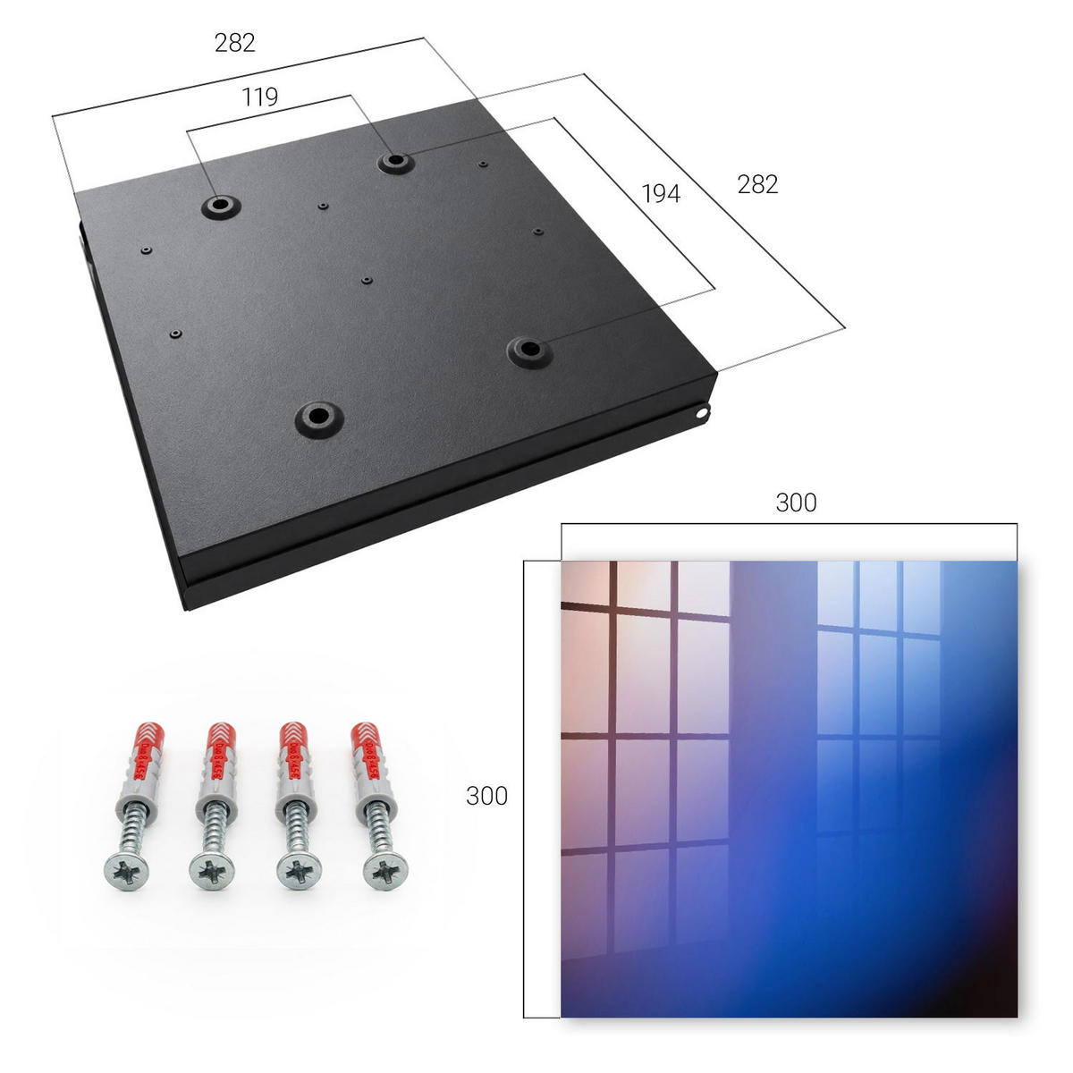 SCHLÜSSELBOX Schwarz 30x30 cm- Türöffnung nach rechts - Farbenfrohe Abstraktion - Blau, Metall (30/30/5cm) - TULUP