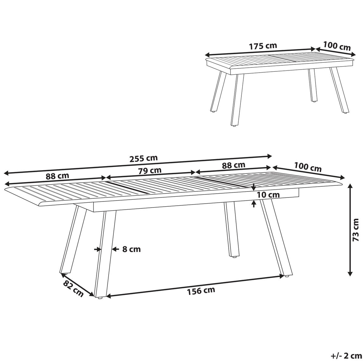 GARTENTISCH grau ausziehbar 175/255/100 cm Pereta - Grau, Metall (255/100/73cm) - Beliani
