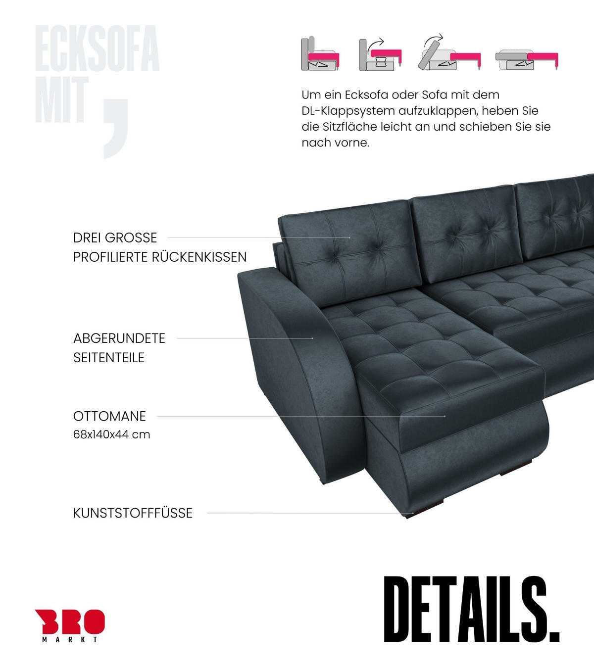 ECKSOFA Bergen mit Schlaffunktion Graphit Samtstoff - Graphitfarben, Textil (238/141cm) - Bromarkt