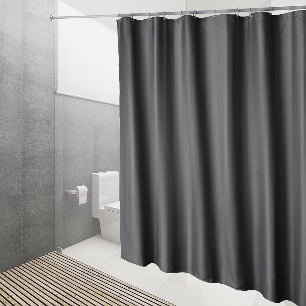 DUSCHVORHANG Dunkelgrau Polyester schnell trocknend wasserfest maschinenwaschbar - Grau, Textil (180/200cm) - MCBOSON