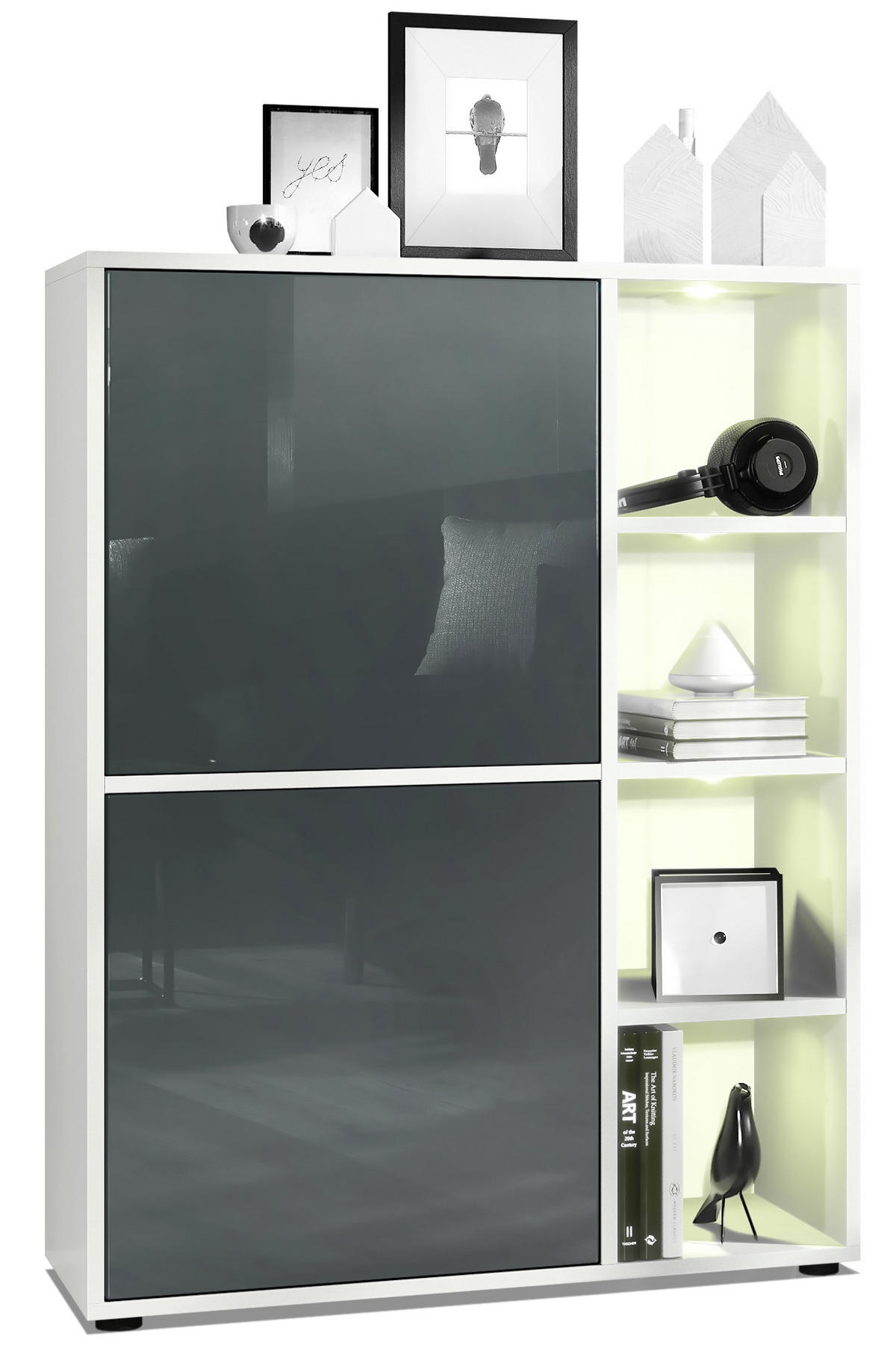 HIGHBOARD Cuba Türen in Grau Hochglanz - Grau, Holzwerkstoff (79/105.5/35.5cm) - Vladon