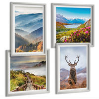 BILDER SET 4er Set - 50x50 cm & 40x60 cm Silberner Rahmen - Berglandschaft, See, Hirsche - Silberfarben, Kunststoff (50/50cm) - TULUP