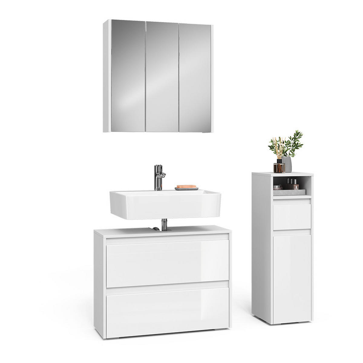 BADMÖBEL-SET Majest Weiß/Weiß Hochglanz 3 Teile - Weiß Hochglanz, Holzwerkstoff (30.2/96.3/30cm) - Vicco