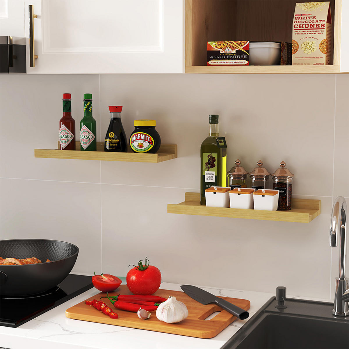 WANDREGAL Linus Naturholz 40 x 4 cm 2er Set - Eichefarben, Holzwerkstoff (40/4/15cm) - Vicco