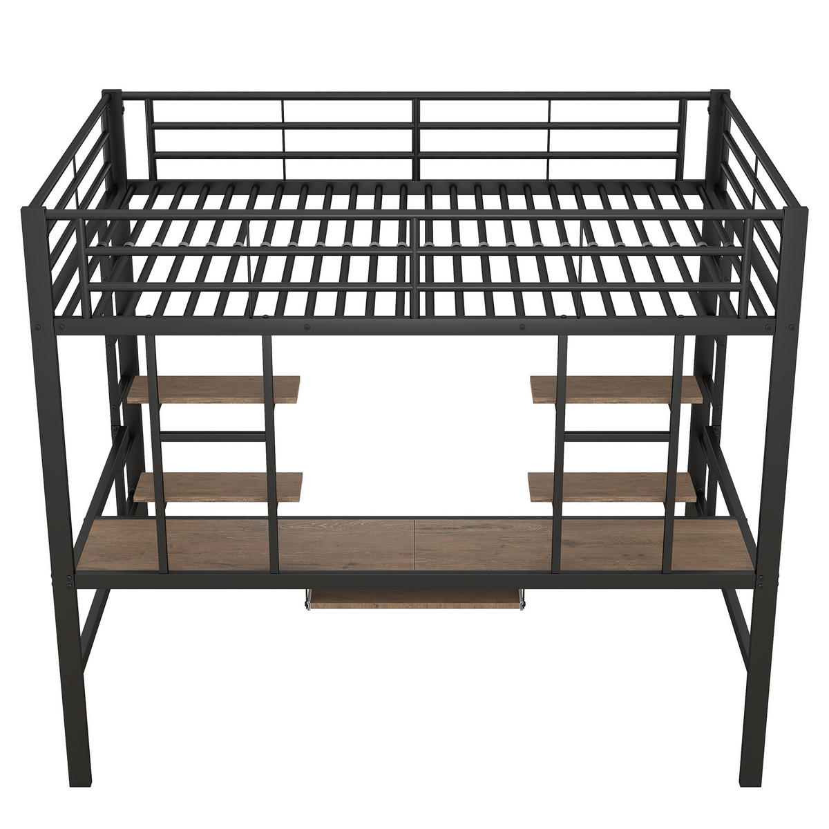 HOCHBETT mit Schreibtisch 140/200 cm in Schwarz – mit 2 Regalen und Sicherheitsumrandung - Schwarz, Metall (140/200cm) - BEAOK