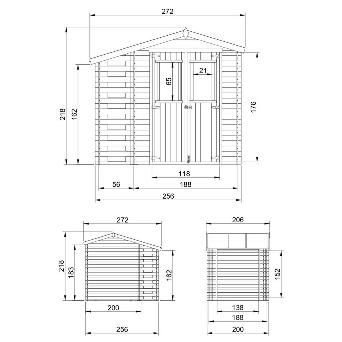 GARTENHAUS HOLZ Mit Brennholzschuppen M386C+M386G - mit imprägniertem Boden - 3,53 + 0,97 m2 - Beige, Holz (272/218/206cm) - Timbela
