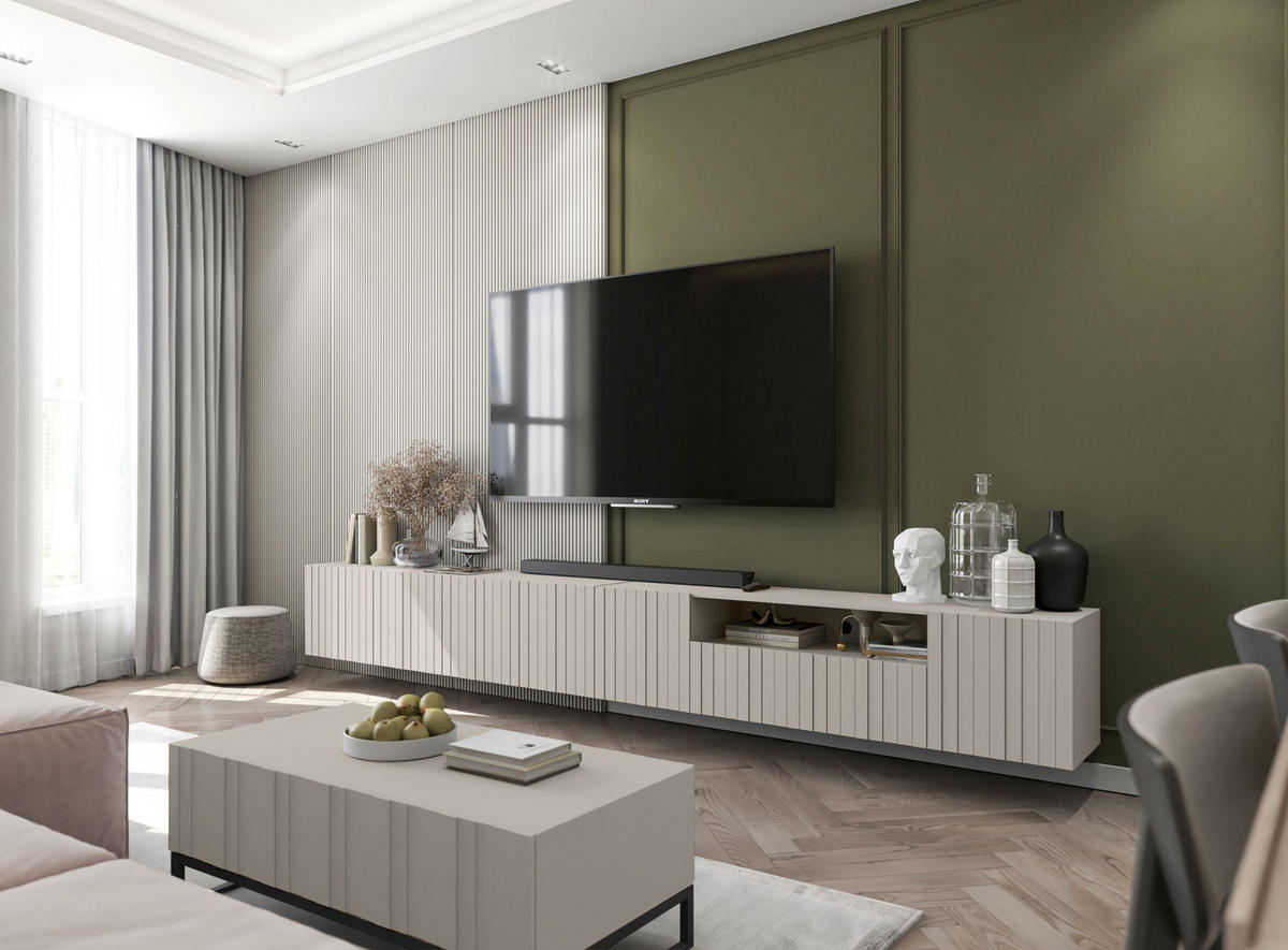 TV-LOWBOARD 2-er Set Elpis2 Kaschmir Matt Glamour 150 cm - Kaschmir, Holzwerkstoff (300/37.5/36.5cm) - Meble Lindner