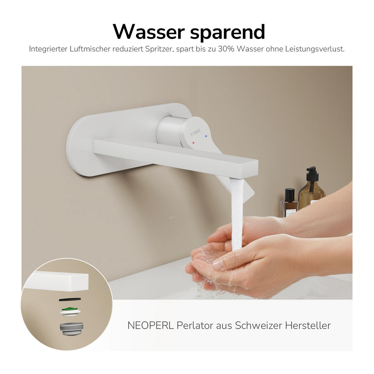 WASCHTISCHARMATUR mit Luftsprudler Messing Weiß - Weiß, Metall (21/7/28.8cm) - EMKE