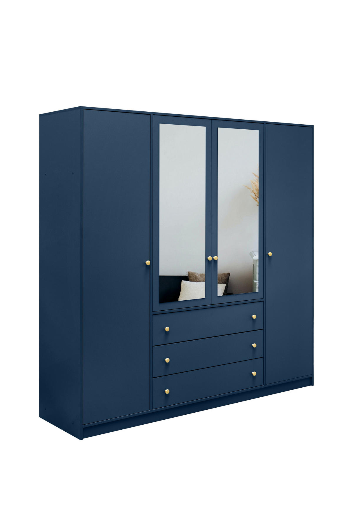 DREHTÜRENSCHRANK GALIO 196/200/57,5 cm 4-türig mit Spiegel Dunkelblau - Blau/Dunkelblau, Holzwerkstoff (196/200/57.5cm) - MASSENO