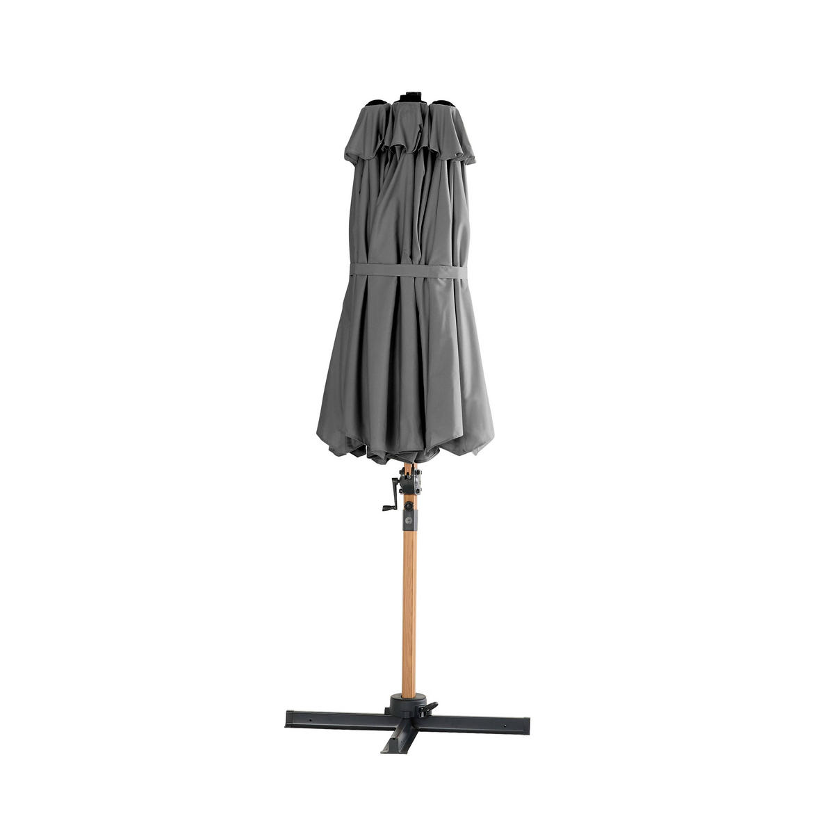 DOPPELSONNENSCHIRM 3 Köpfe und drehbarer 360°, Grau - Grau, Textil (265/450cm) - Oviala