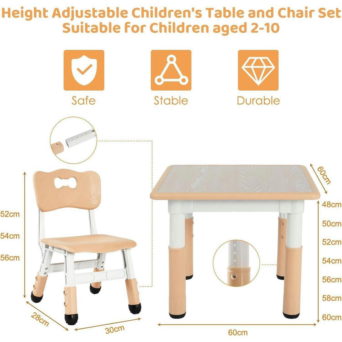 KINDERTISCH mit 2 Stühlen Set höhenverstellbar Gelb - Multicolor, Kunststoff (60/60/60cm)