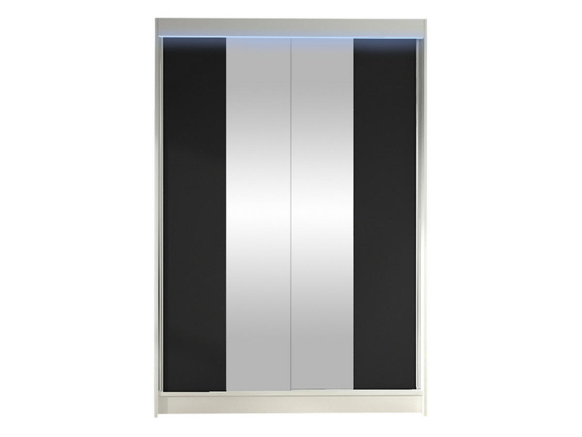 SCHWEBETÜRENSCHRANK Lino II mit RGB LED Beleuchtung - Schwarz/Weiß, Holzwerkstoff/Metall (120/200/58cm) - MIRJAN24