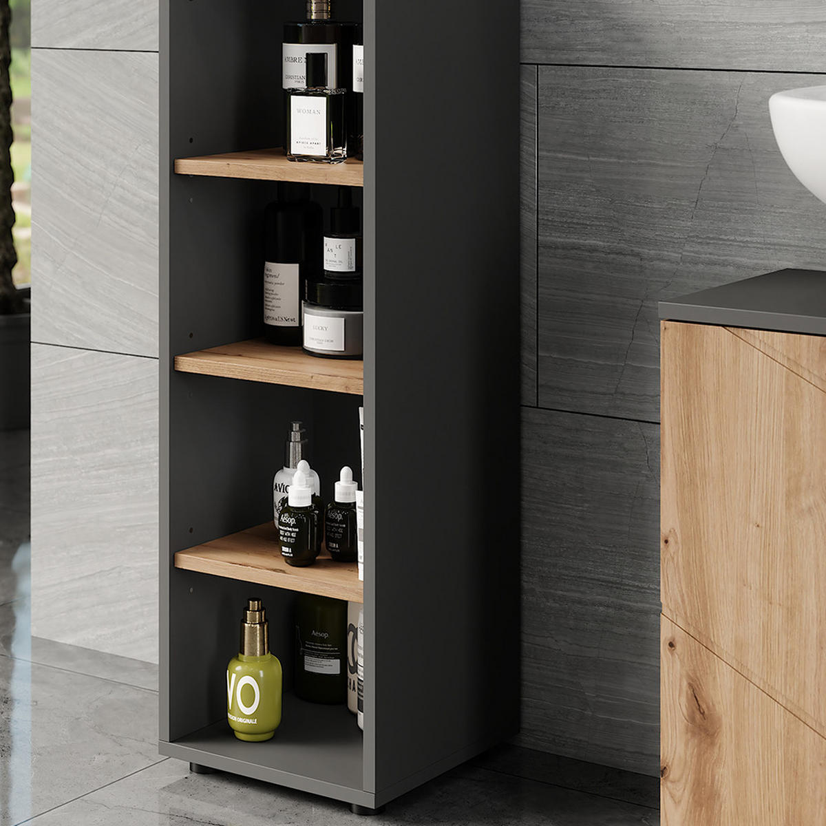 MIDISCHRANK Irma Anthrazit/Artisan 30 x 95 cm 4 Ablagefächer - Anthrazit/Eiche Artisan, Holzwerkstoff (30/95/30cm) - Vicco