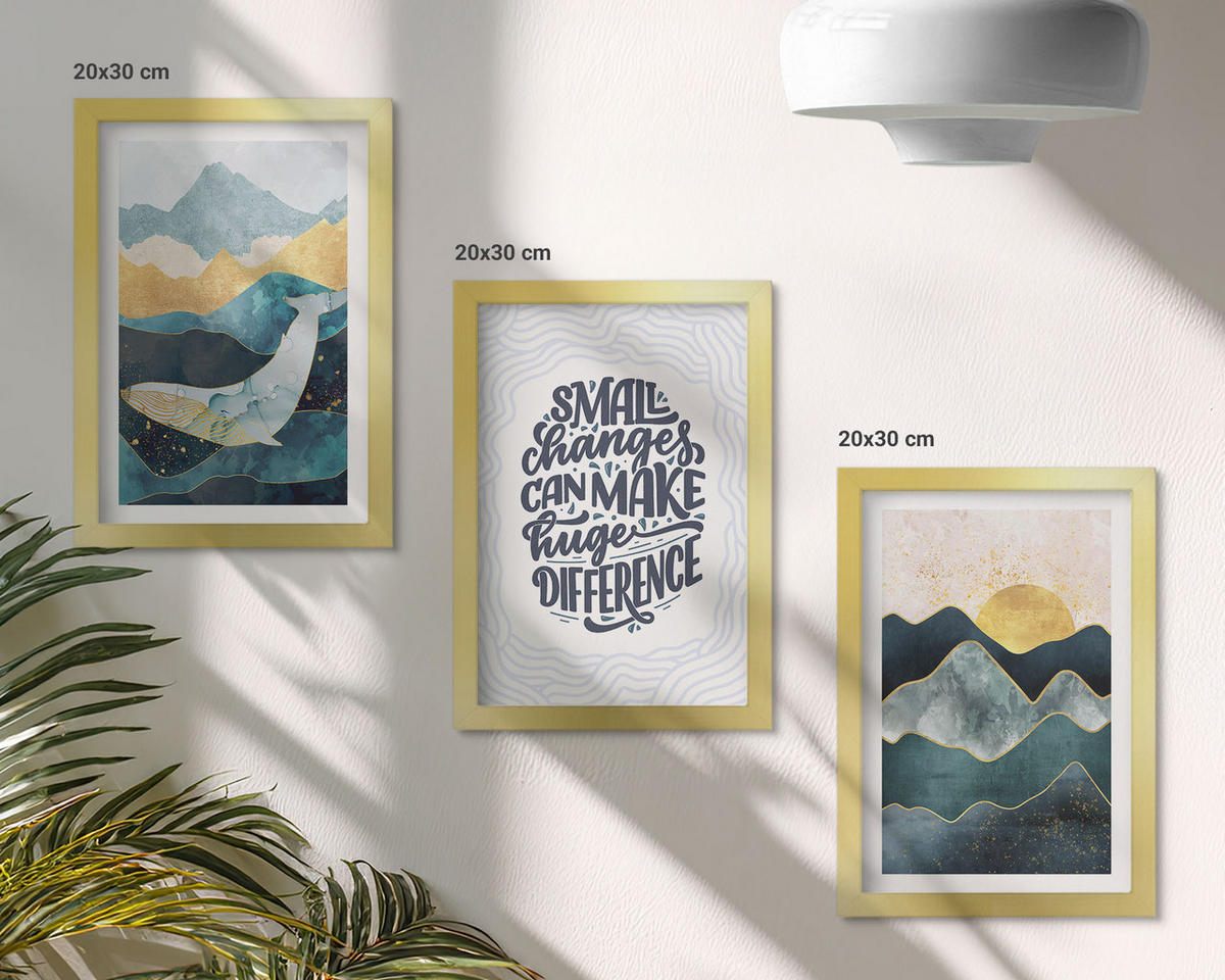 BILDER SET 3er Set - 20x30 cm Goldrahmen - Abstrakte Berginspiration - Goldfarben, Kunststoff (20/30cm) - TULUP