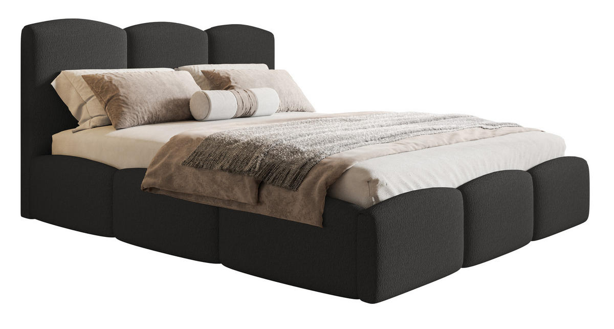 POLSTERBETT 140x200 Roma Slim mit Bettkasten, Lattenrost, Boucle Schwarz - Schwarz, Holz/Textil (140/200cm) - Emporius