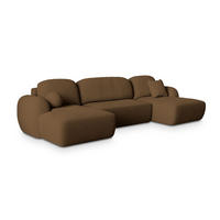 WOHNLANDSCHAFT SAVONA N Braun Boucle-Stoff mit Schlaffunktion - Braun, Holz (350/90/148cm) - MASSENO