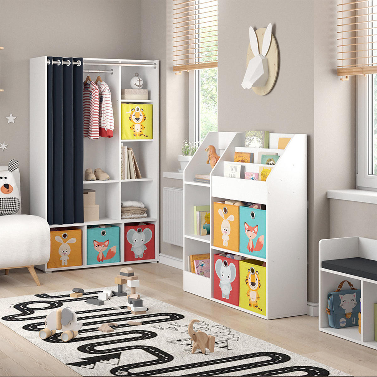 KINDERREGAL Luigi Weiß 100.4 x 114.2 cm mit 4 Faltboxen (bunt) - Weiß, Holzwerkstoff (100.4/114.2/30.9cm) - Vicco
