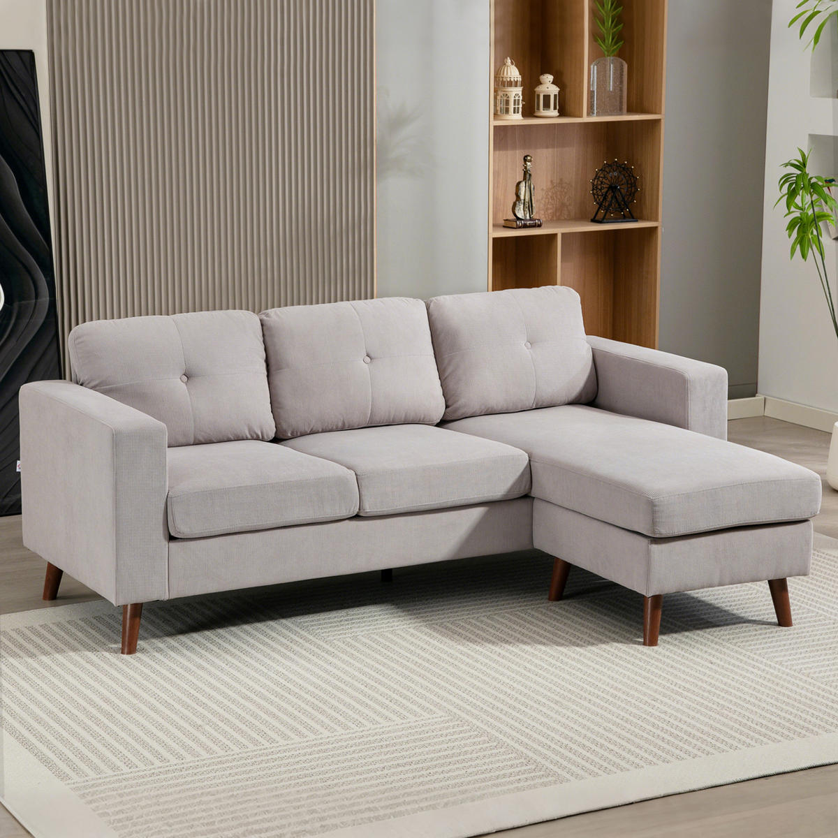 ECKSOFA DE-13453 mit Recamiere, reversibel, Velours Hellgrau - Hellgrau, Textil (137/192cm) - ComfortXL