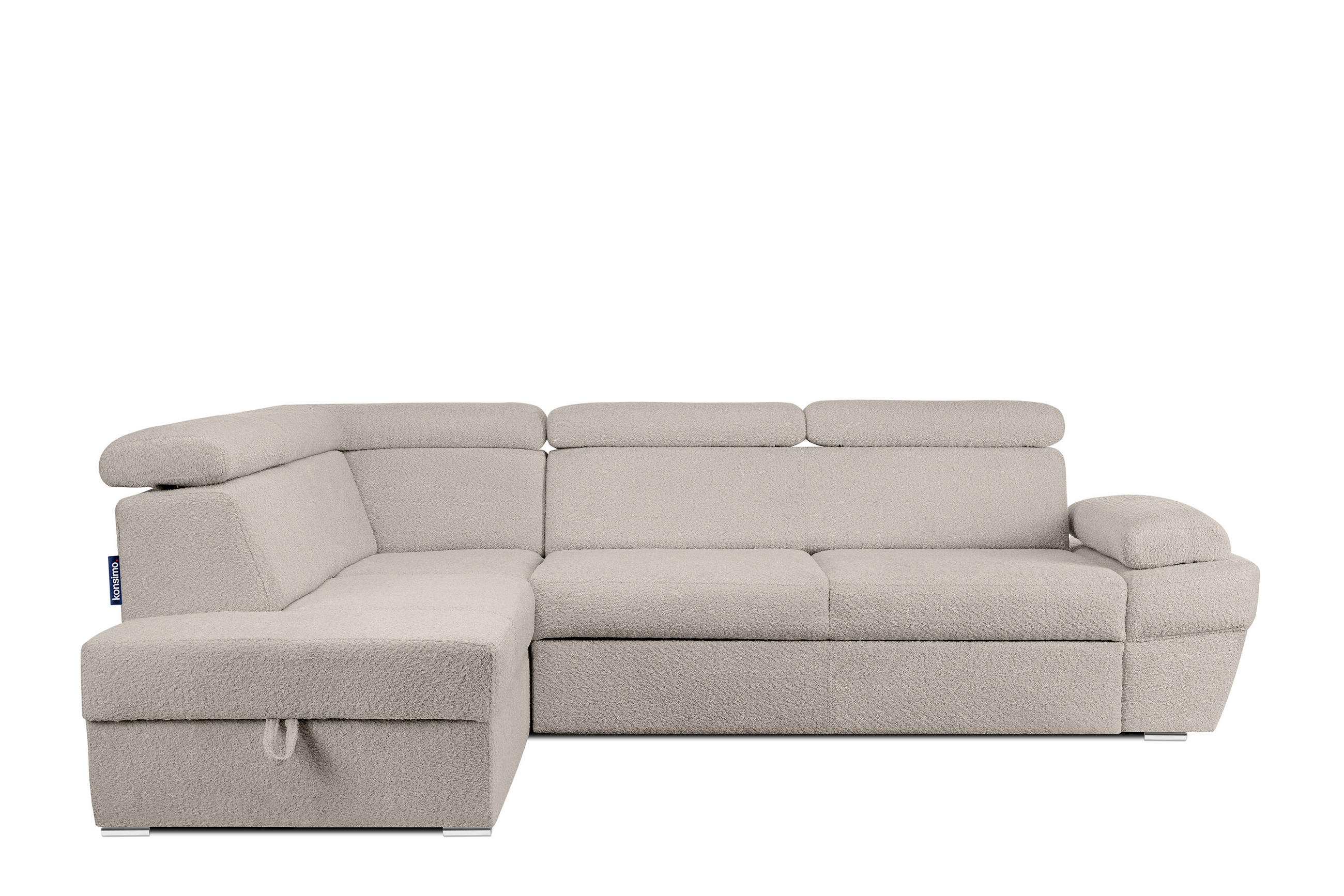 SCHLAFECKSOFA RATLO links 4/5-Sitzer mit Bettkasten, Ecru - Ecru/Silberfarben, Textil (270/190cm) - KONSIMO®