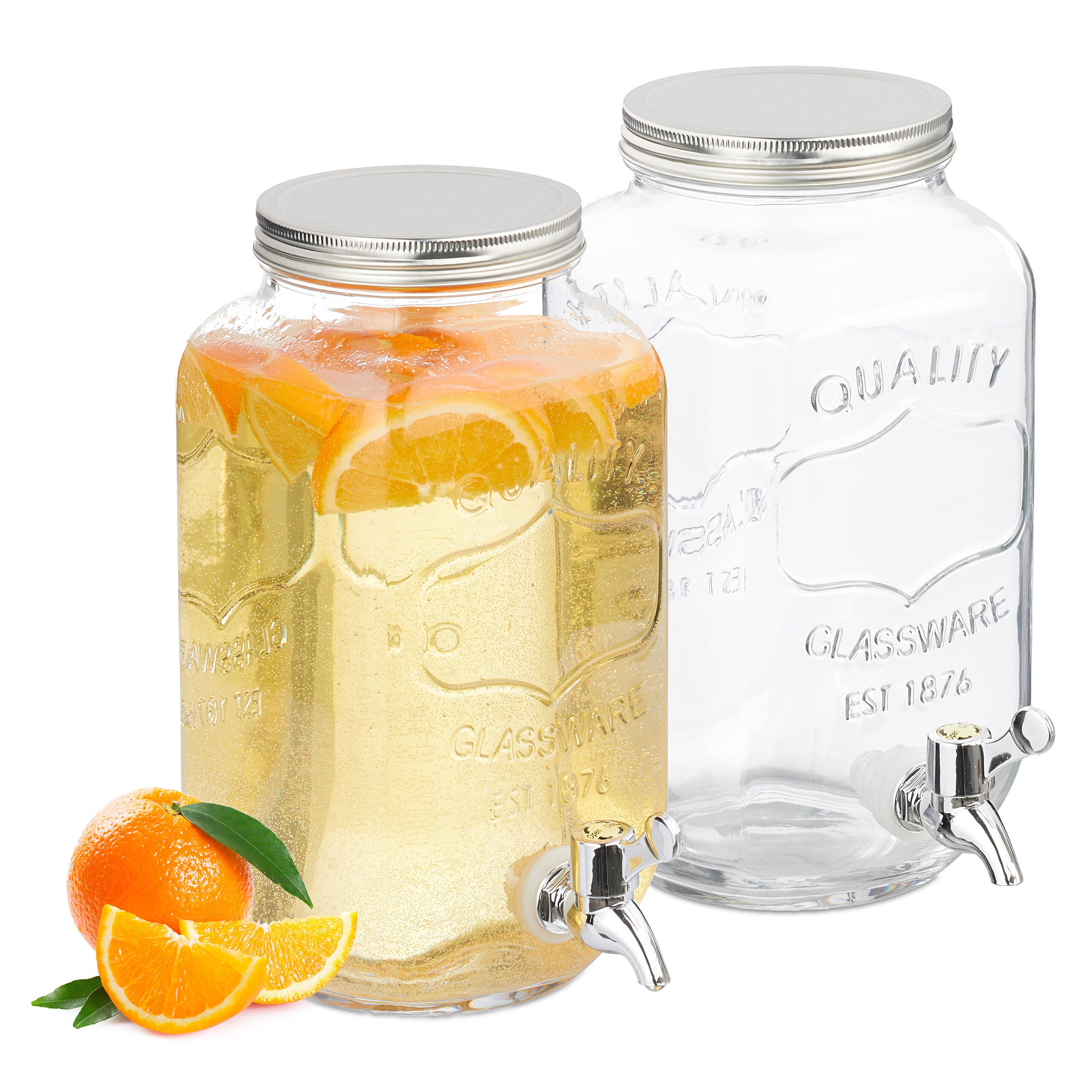 2XDÁVKOVAČ nápojov - priehľadné, kov/plast (3.5L) - Relaxdays