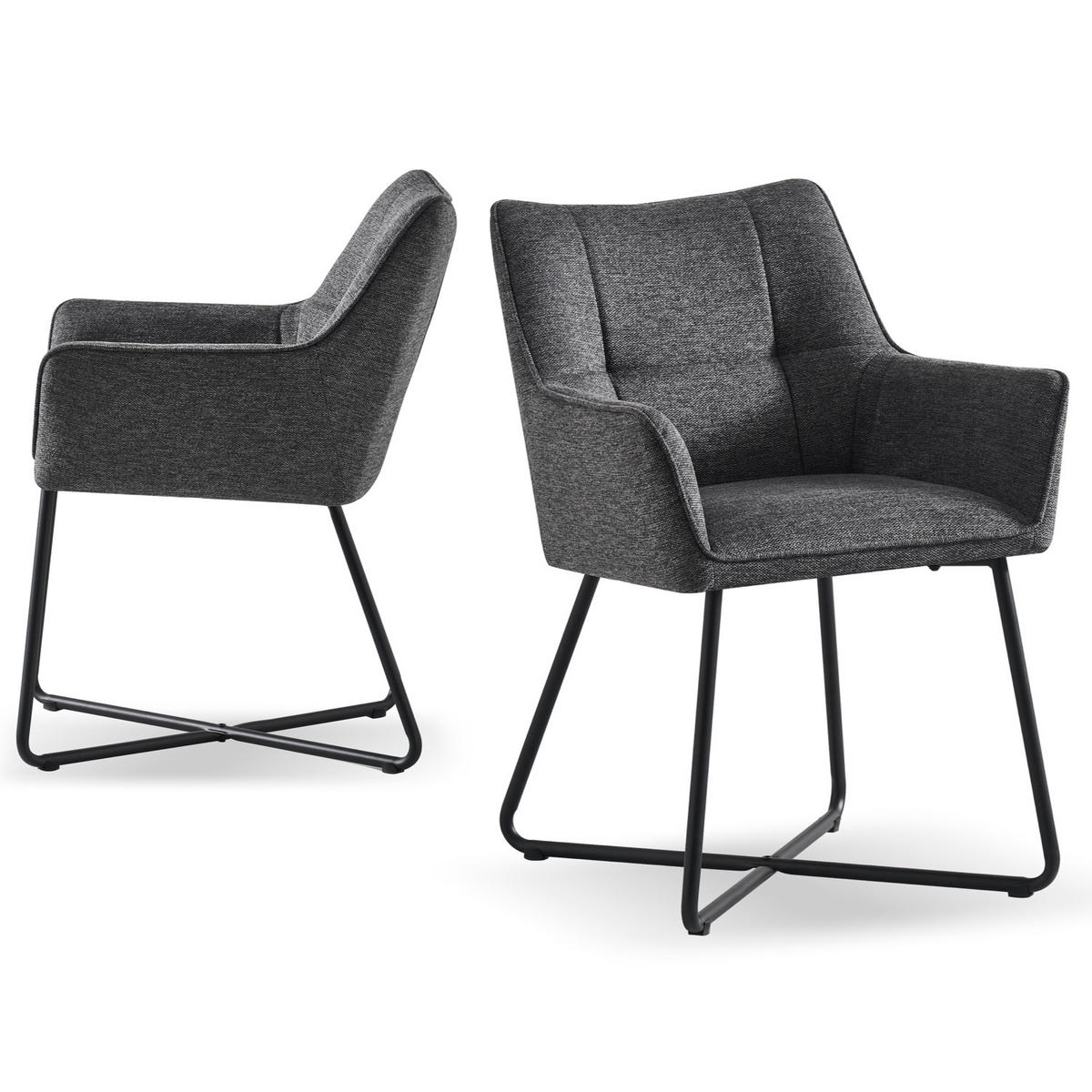 ARMLEHNSTUHL BREIGHT Anthrazit 2 Stück - Anthrazit, Textil/Metall (56/83/59cm) - B&D Home
