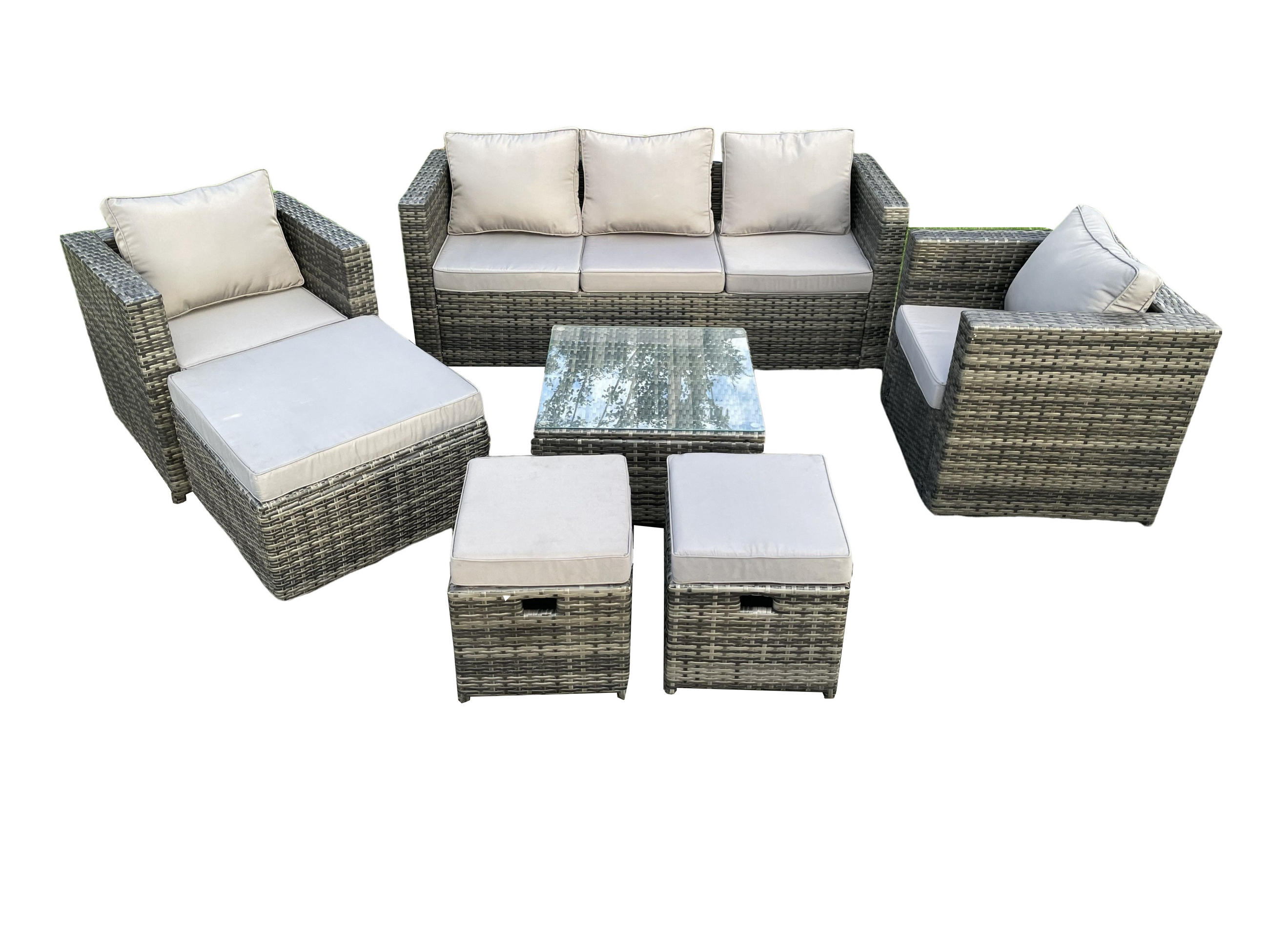 GARTENSET mit Couchtisch Polyrattan 8-Sitzer - Dunkelgrau, Metall - Fimous