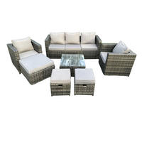 GARTENSET mit Couchtisch Polyrattan 8-Sitzer - Dunkelgrau, Metall - Fimous