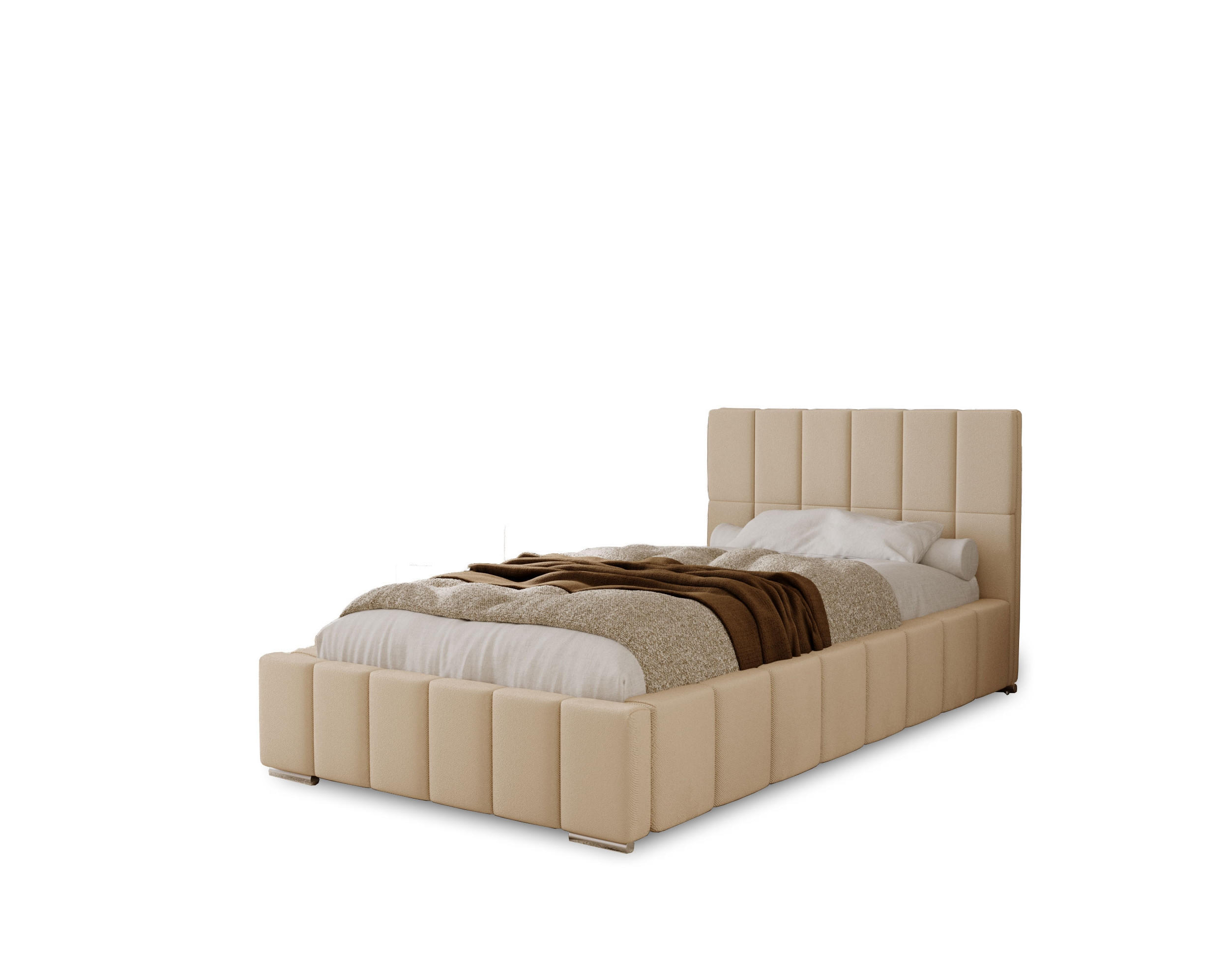 POLSTERBETT Alma 90x200 cm, Einzelbett mit Bettkasten, Lattenrost und Matratze aus Holz, Velourstoff: Creme - Creme, Holz/Kunststoff (90/200cm) - Marpur