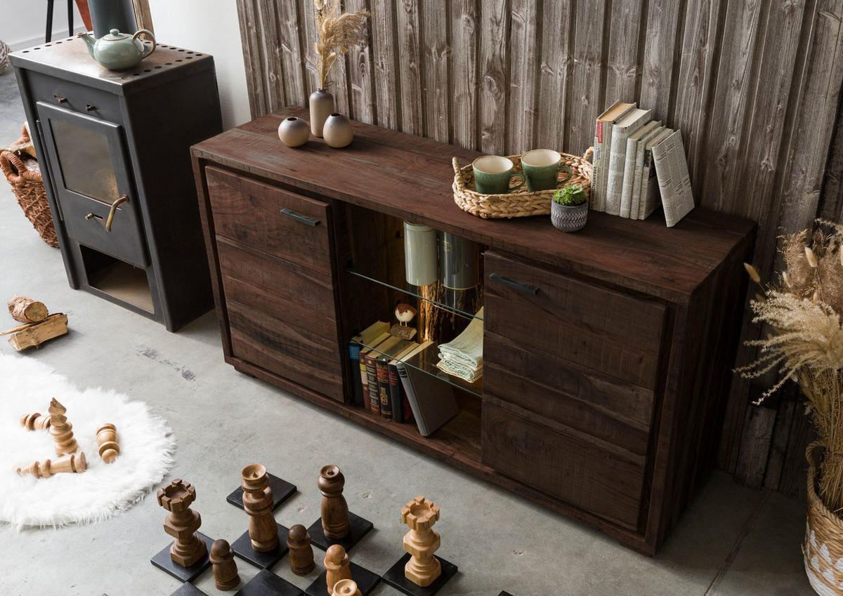 SIDEBOARD Akazie 145x40x78 dunkelbraun lackiert BARK #200 - Dunkelbraun, Holz (145/78/40cm) - Massivmoebel24