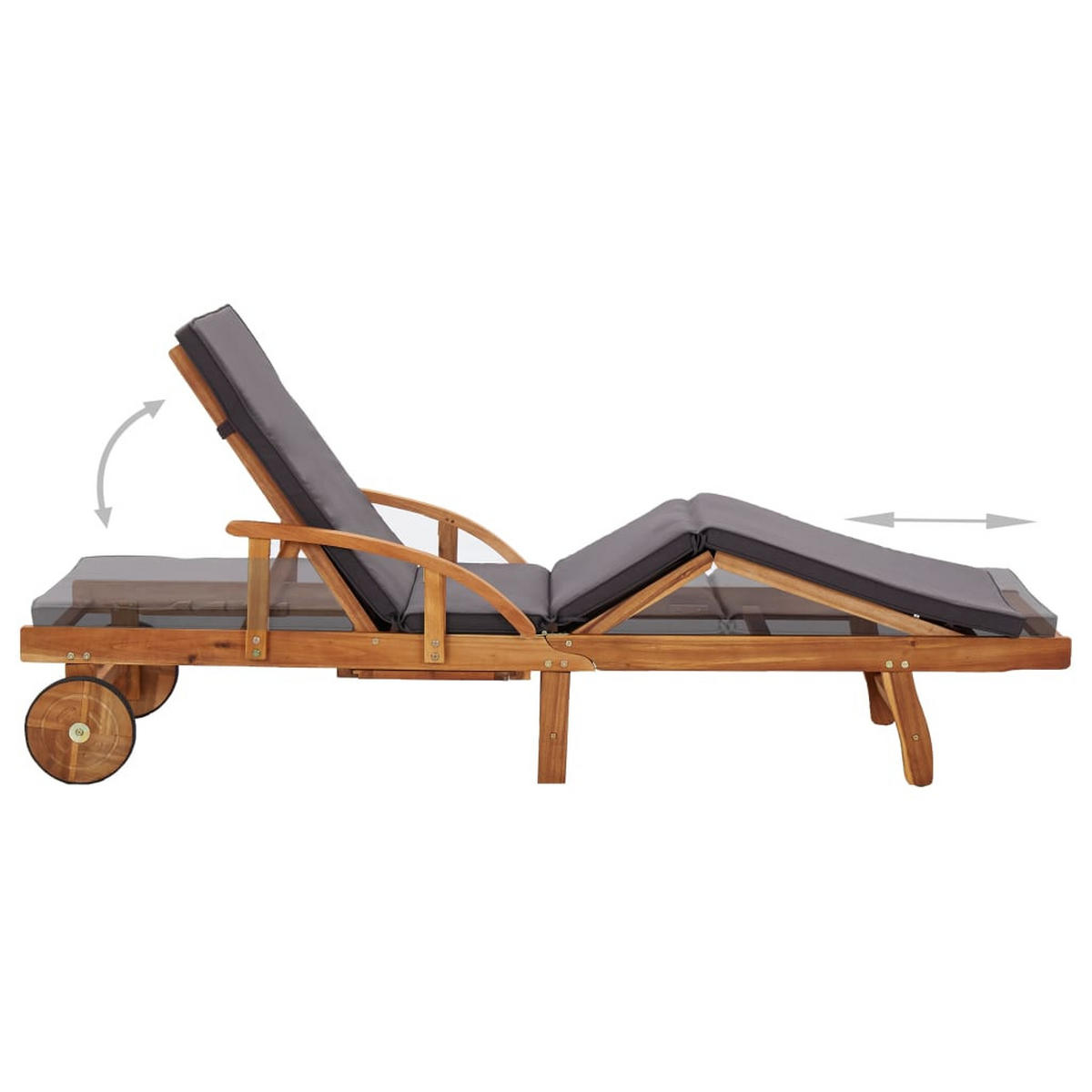 SONNENLIEGE mit Auflage Massivholz Akazie - Braun, Holz (68/83/200cm) - furnicato