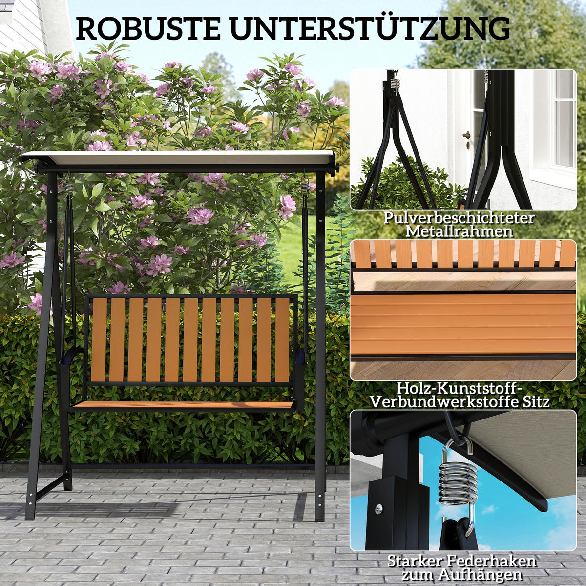 HOLLYWOODSCHAUKEL Schwarz 2-Sitzer 142/112/162 cm - Schwarz, Metall (142/162/112cm) - PANGIVO