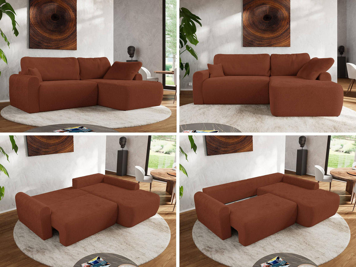 ECKSCHLAFSOFA CUBO L Orange Plüsch - rechts - Schwarz/Orange, Kunststoff/Textil (187/273cm) - MKS