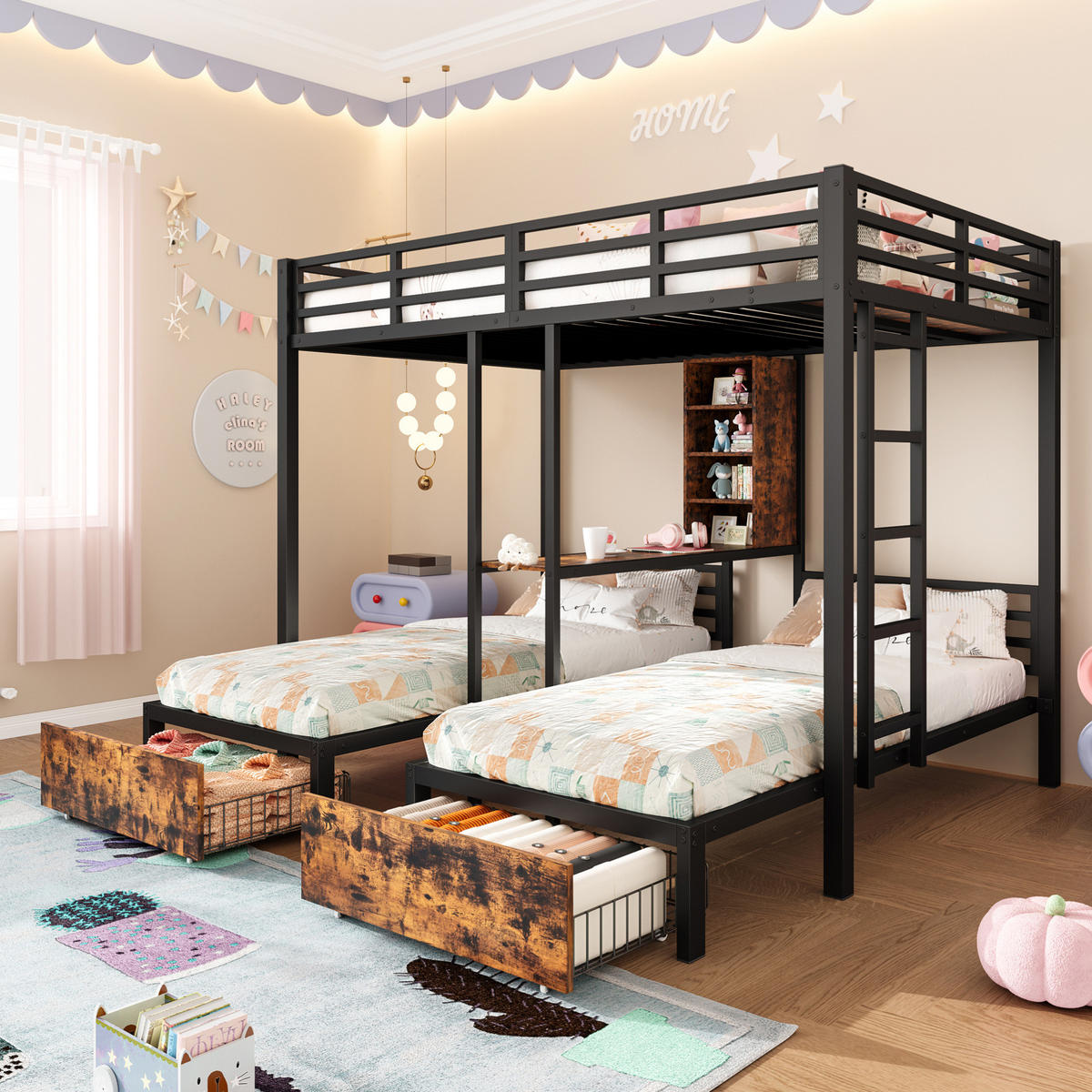 ETAGENBETT 140/200 + 90/200 cm in Schwarz mit 3 Schlafplätzen und Stauraum - Schwarz, Holzwerkstoff (140/200cm) - OKMYHOME