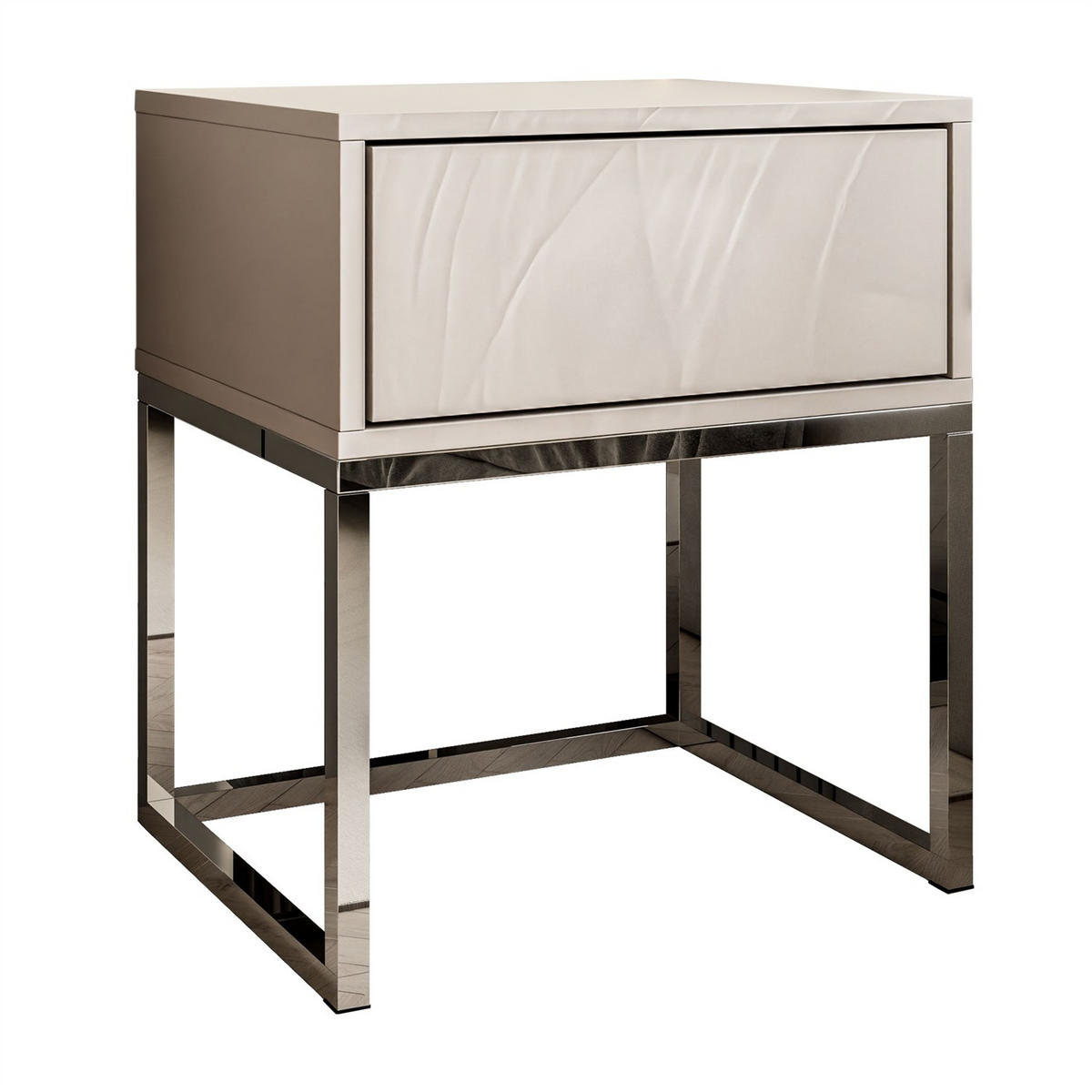 NACHTTISCH BLANCO KASZMIR auf verchromtem Gestell PUSH OPEN kaschmir/chrom - Chromfarben, Holzwerkstoff (45/52/37cm) - Lookway