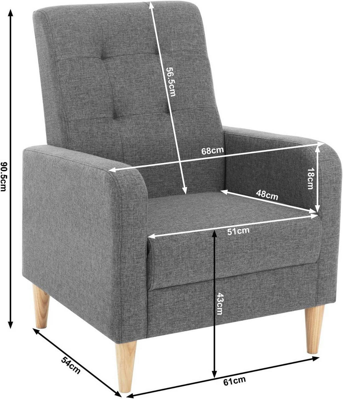 RELAXSESSEL mit Massivholzbeinen, Leinen, Dunkelgrau - Dunkelgrau, Holz/Holzwerkstoff (68/90.5/76cm) - Woltu