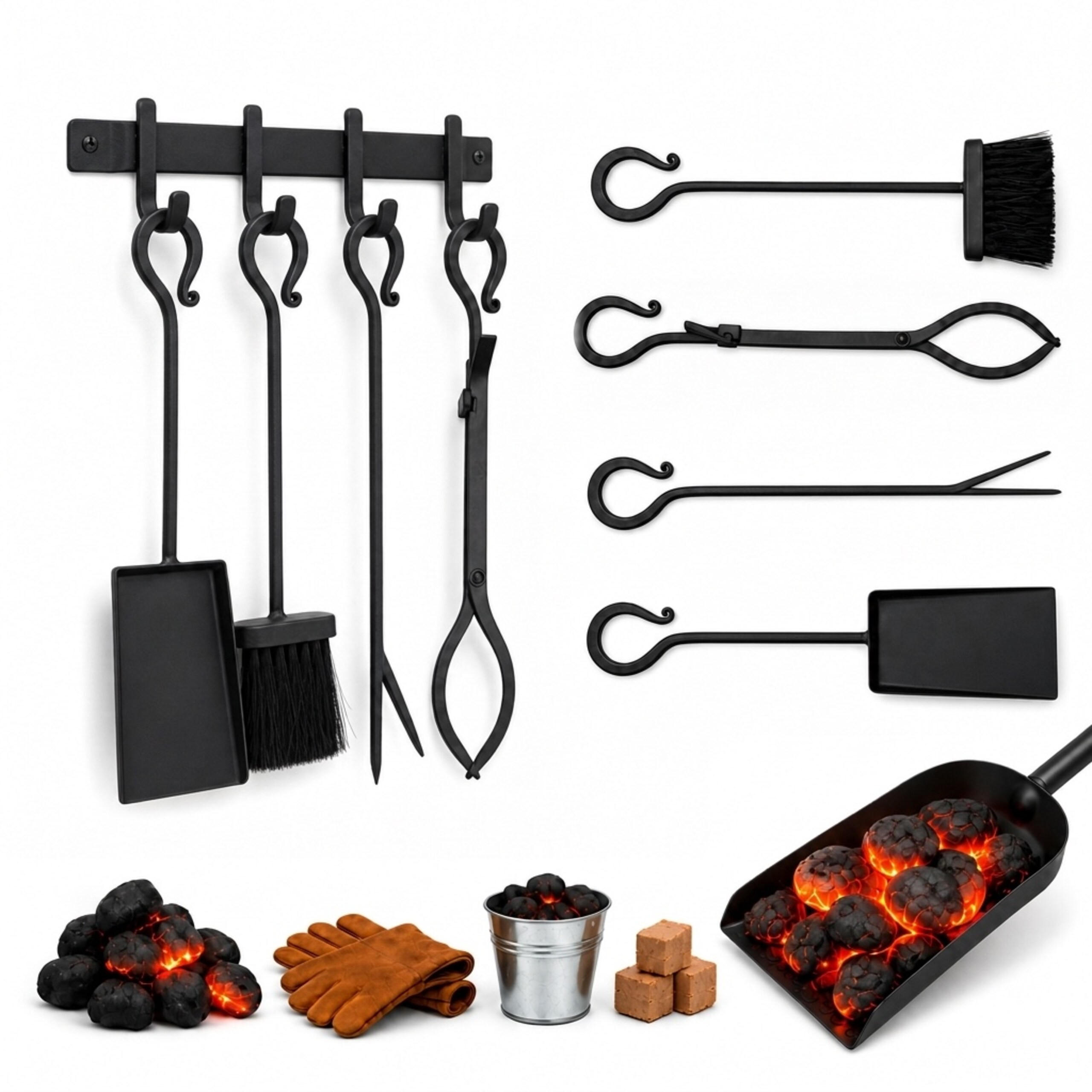PRIBOR Crni za kamin 5-dijelni-set - crna, metal (30/45/10.5cm) - Relaxdays