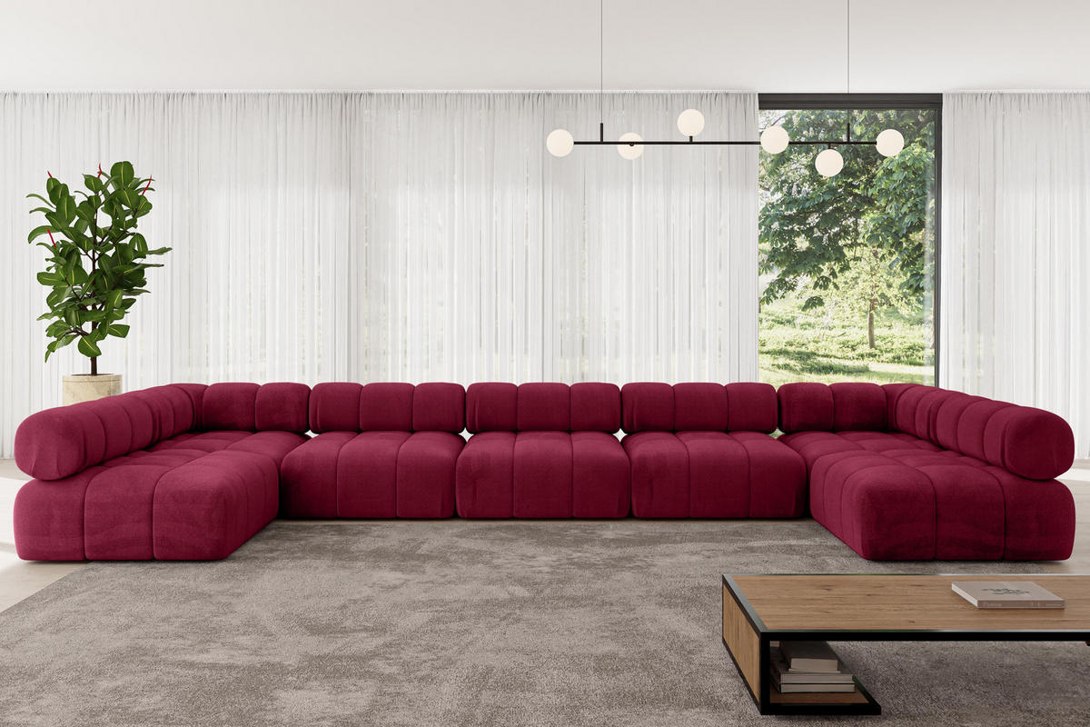 WOHNLANDSCHAFT modulares Sofa Garvo-U3 - 475x190x70 cm Bordeauxrot Velours - Bordeaux, Holzwerkstoff/Textil (475/70/190cm) - ALTDECOR