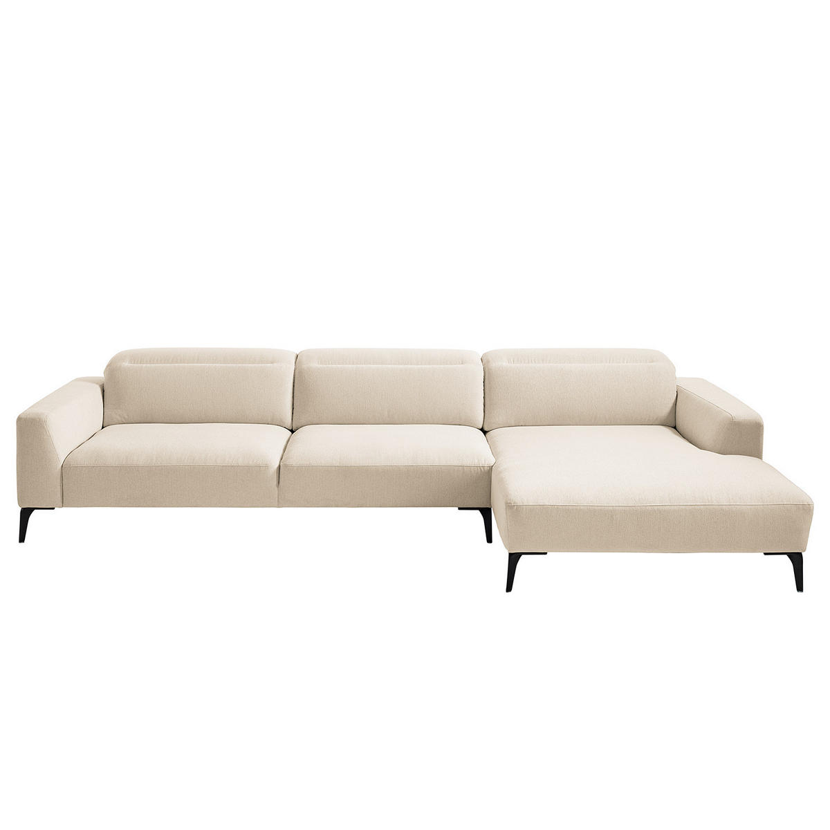 ECKSOFA mit Longchair - Beige/Schwarz, Textil/Metall (328/180cm) - home24