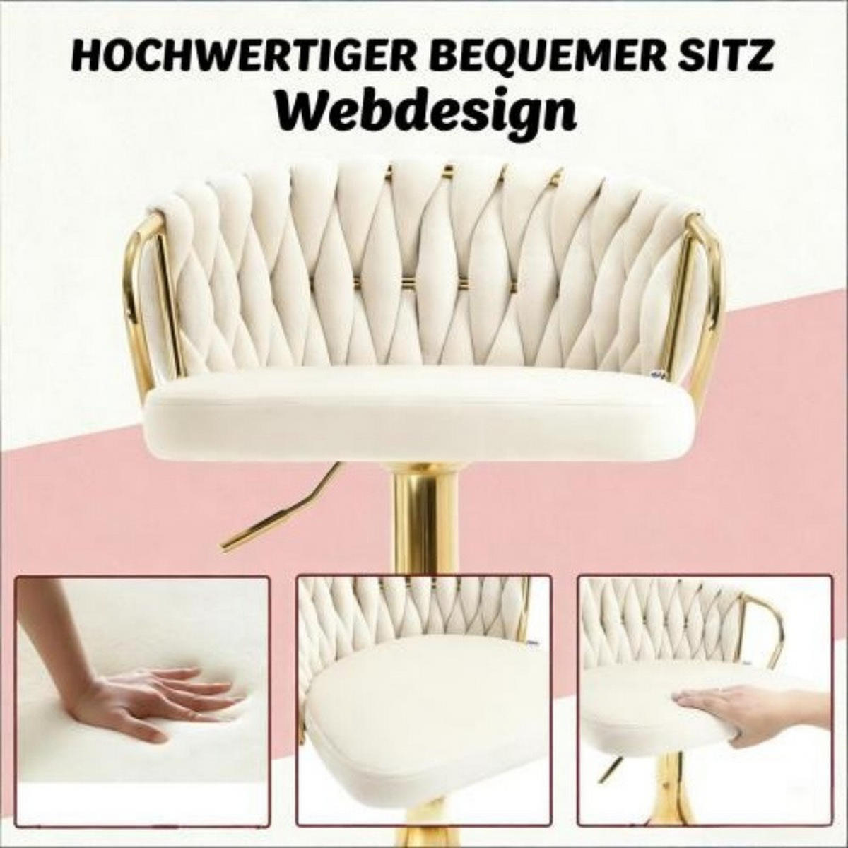 BARHOCKER 2er-Set höhenverstellbar drehbar Samt Cream White - Weiß, Metall (49.5/98/50.51cm) - Meubliv