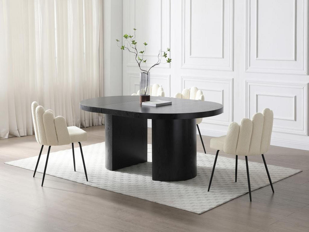 STUHL 2er-Set - Bouclé-Stoff & schwarzes Metall - Cremefarben - ALTINAM - Creme/Schwarz, Textil (57/85/55cm) - Pascal Morabito