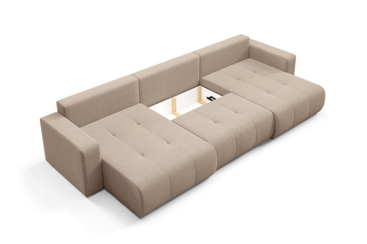 WOHNLANDSCHAFT Augusto - Beige, Holzwerkstoff/Textil (344/82/149cm) - Fun Möbel