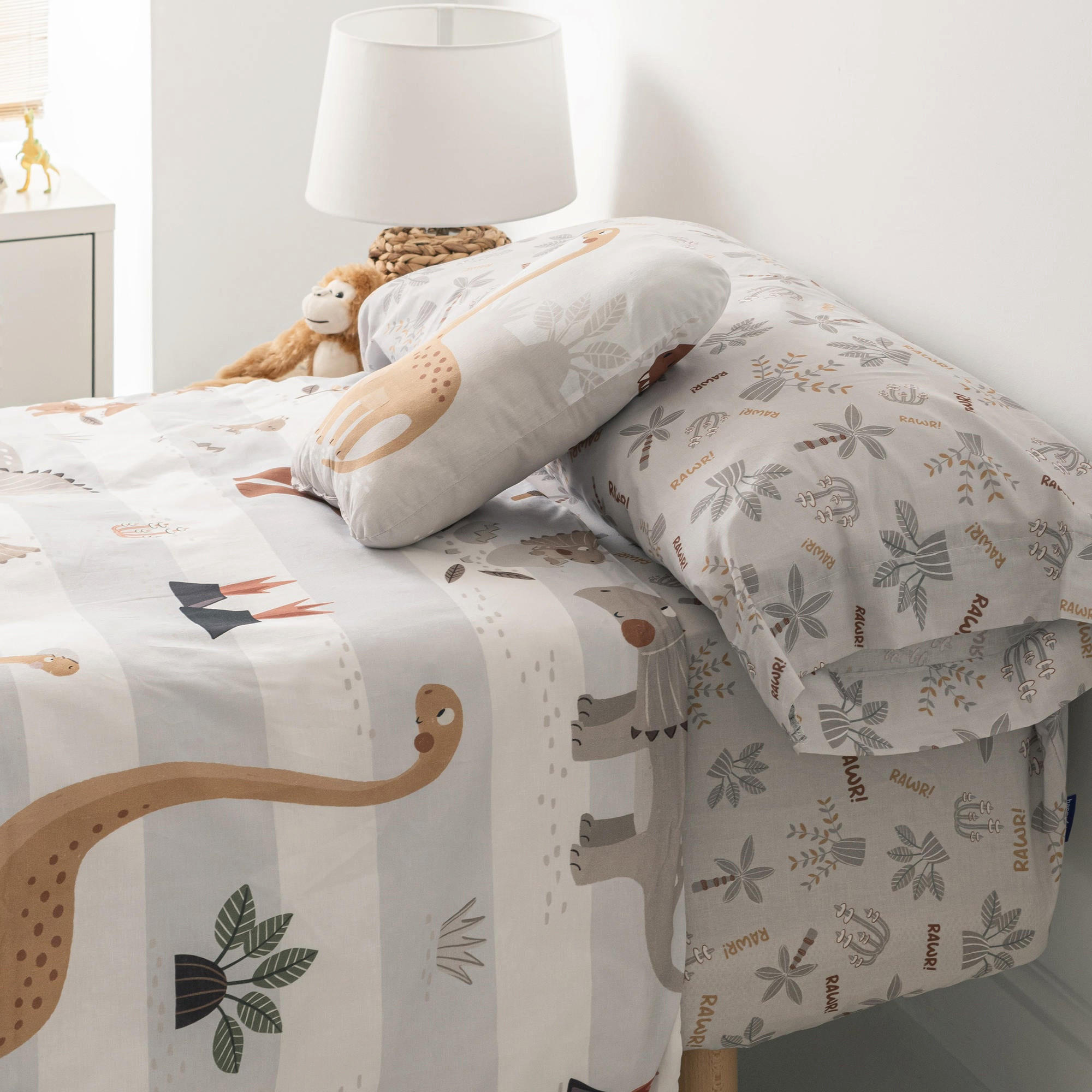 BETTBEZUG 2er-Set teiliges dino family 180x220 cm (komfortgrösse) mehrfarbig - Multicolor, Textil (180/220cm) - Happy Friday