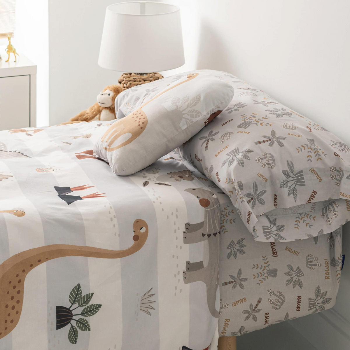 BETTBEZUG 2er-Set teiliges dino family 135/140x200 cm (standardgrösse) mehrfarbig - Multicolor, Textil (140/200cm) - Happy Friday